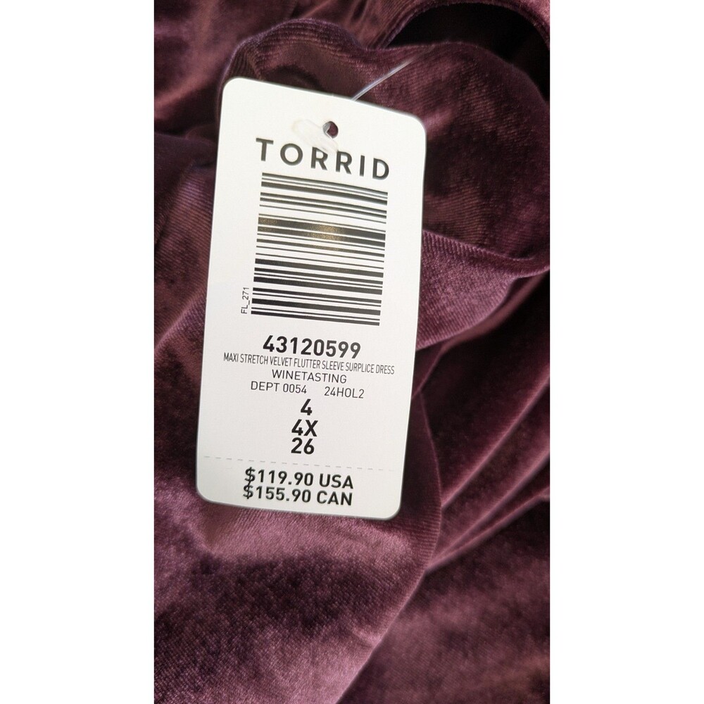 Torrid Velvet Maxi Dress 4X Tiered Flutter Sleeve Whimsigoth Regency Burgundy - Picture 7 of 13